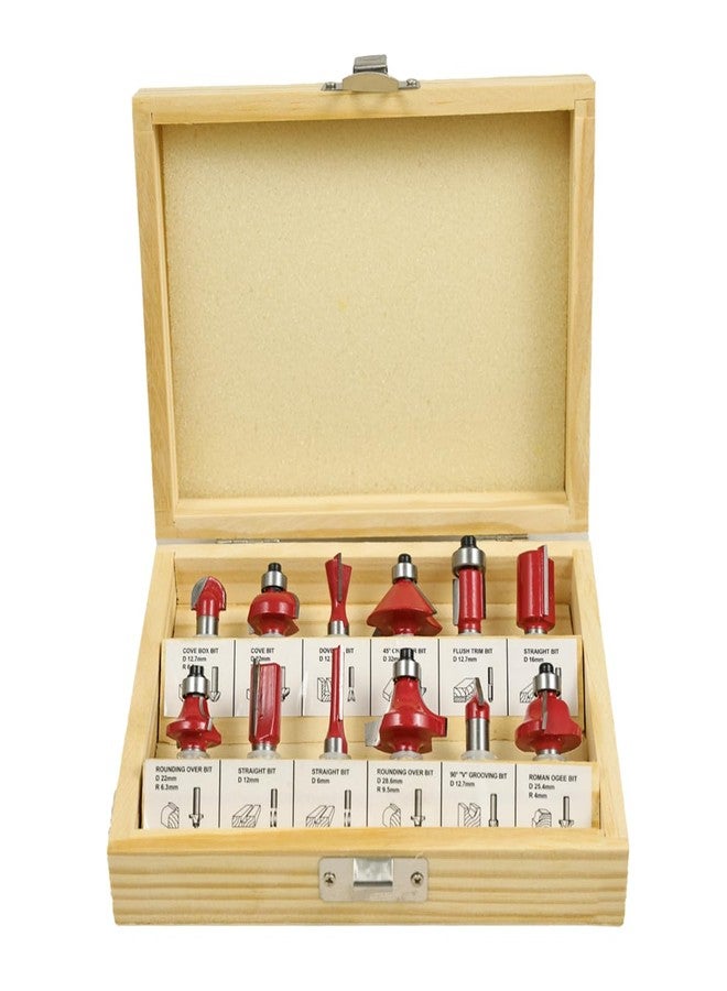 MAF PRO MSC460 12Pcs Premium Router Bit Set | 6mm & 12.7mm Shank | Stainless Steel Woodworking Bits | with Straight, Chamfer, Dovetail, Round Over & More | Wooden Storage Case for Wood, MDF & Hardwood - Image 1